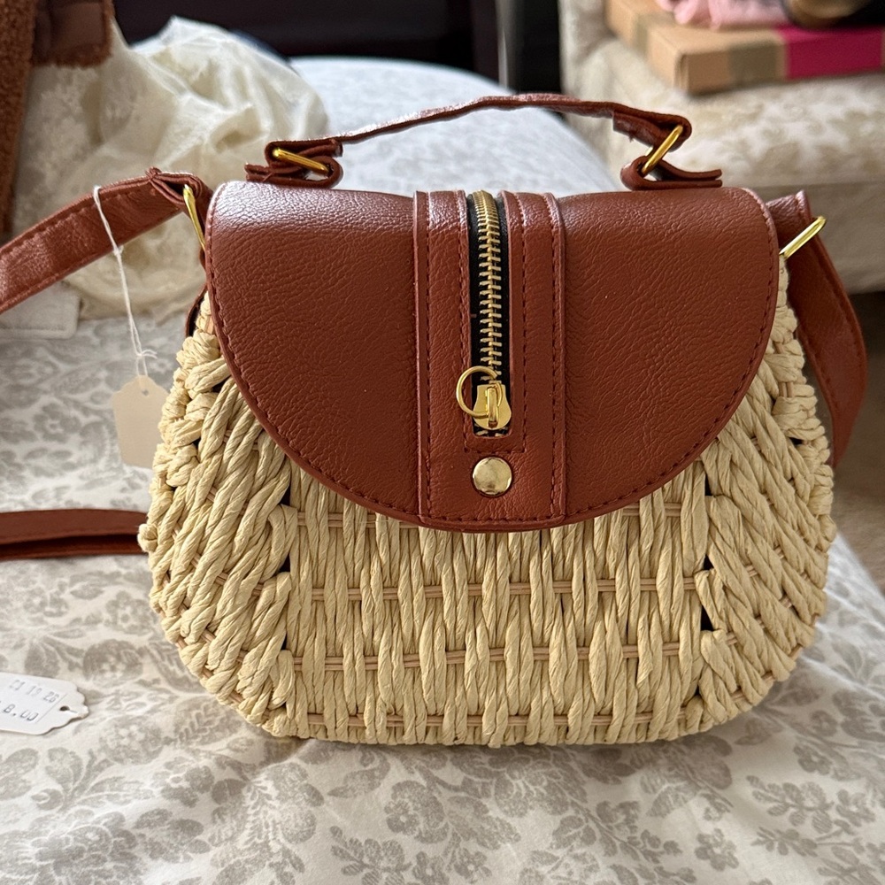Yumi Kim Brown and Cream Woven Crossbody Bag